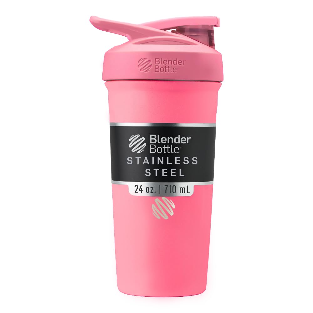 BlenderBottle Sport Izolowana stal nierdzewna Shaker Butelka z drutu Whisk, 24- Ounce, Pink - Shakes protein & Hydration dla sportowców & Fitness Entuzjastów, Easy Mixing, Keeps Drink zimno, Lockable Lid