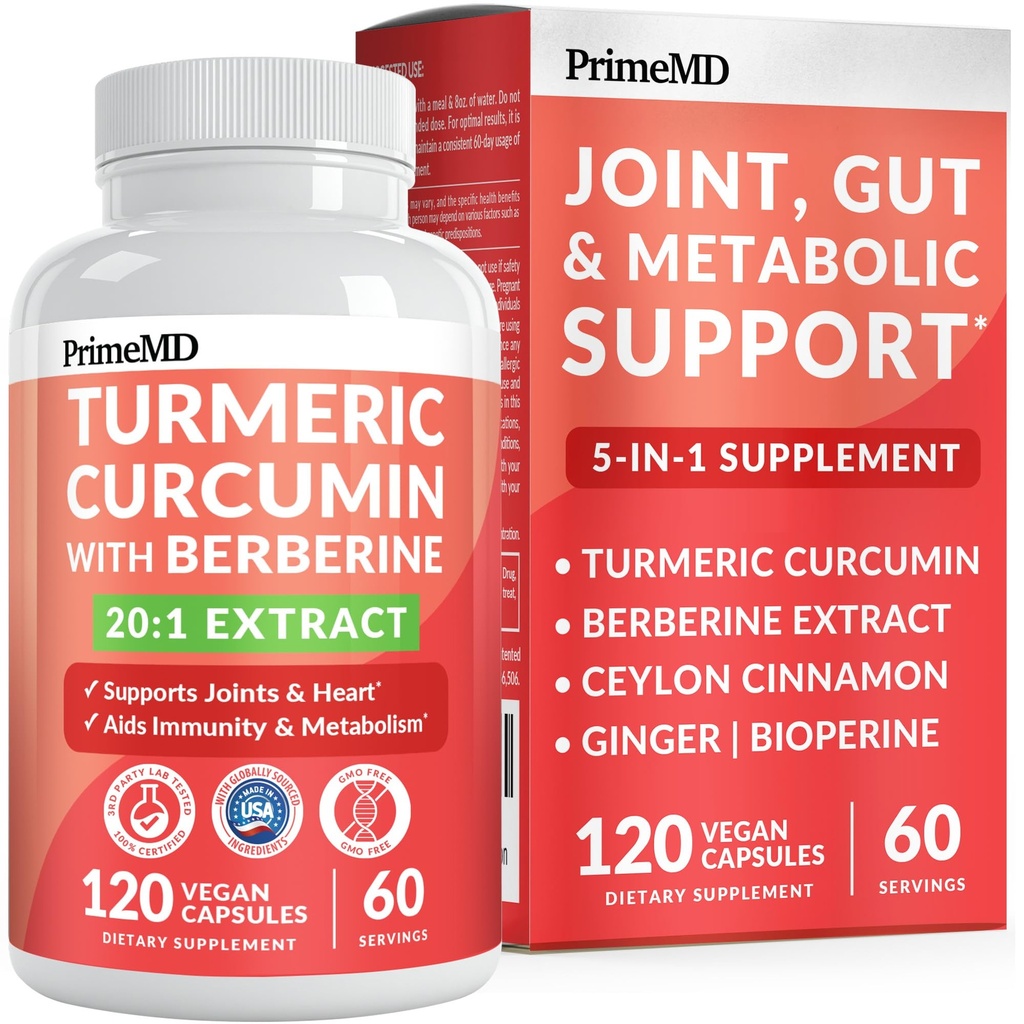5- in-1 Organic Turmeric Curcumin Supplement (4210mg) z Berberiną, Ceylon Cynamon Bioperine i Ginger Supplements for Joint, Serce, Gut, & Wsparcie Metaboliczne (120 ct)