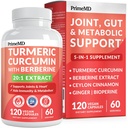 5- in-1 Organic Turmeric Curcumin Supplement (4210mg) z Berberiną, Ceylon Cynamon Bioperine i Ginger Supplements for Joint, Serce, Gut, & Wsparcie Metaboliczne (120 ct)