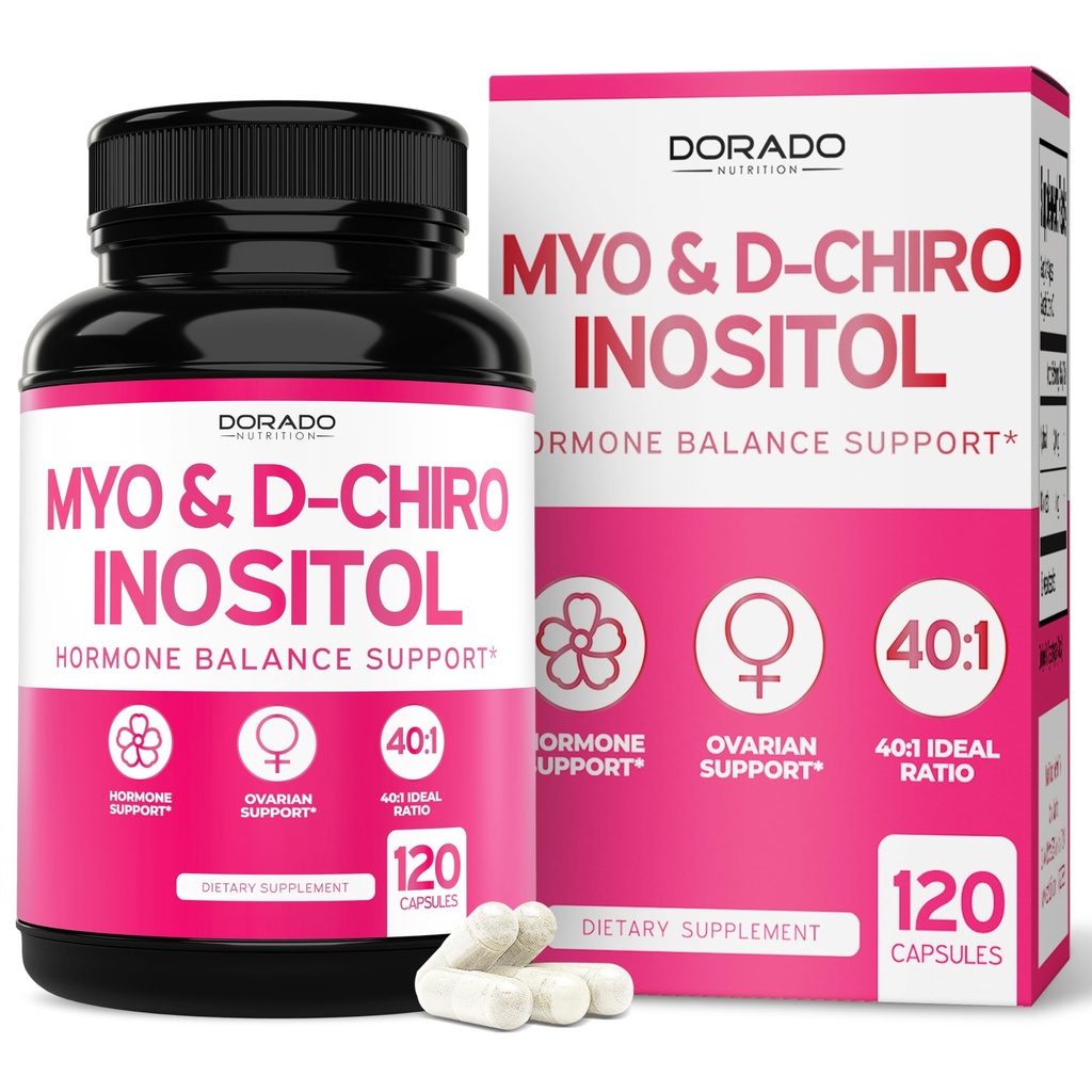 Myo-Inositol & D-Chiro Inositol Supplement For Women (120 Capsules, 2050mg Per Serving Ideal 40:1 Ratio Myo Inositol) Hormone Balance for Women - Third Party Tested, Vegan Safe & USA Made - 120 Count