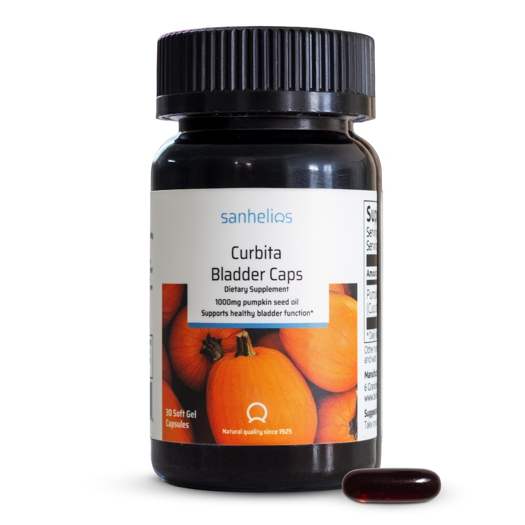 Sanhelios Curbita Bladder Caps Pumpkin Seed Oil 1,000mg - Healthy Bladder Function Support Supplement for Men & Women - Non-GMO, Sugar-Free, Preservative-Free, Gluten-Free - 30 Capsules - 1 Pack