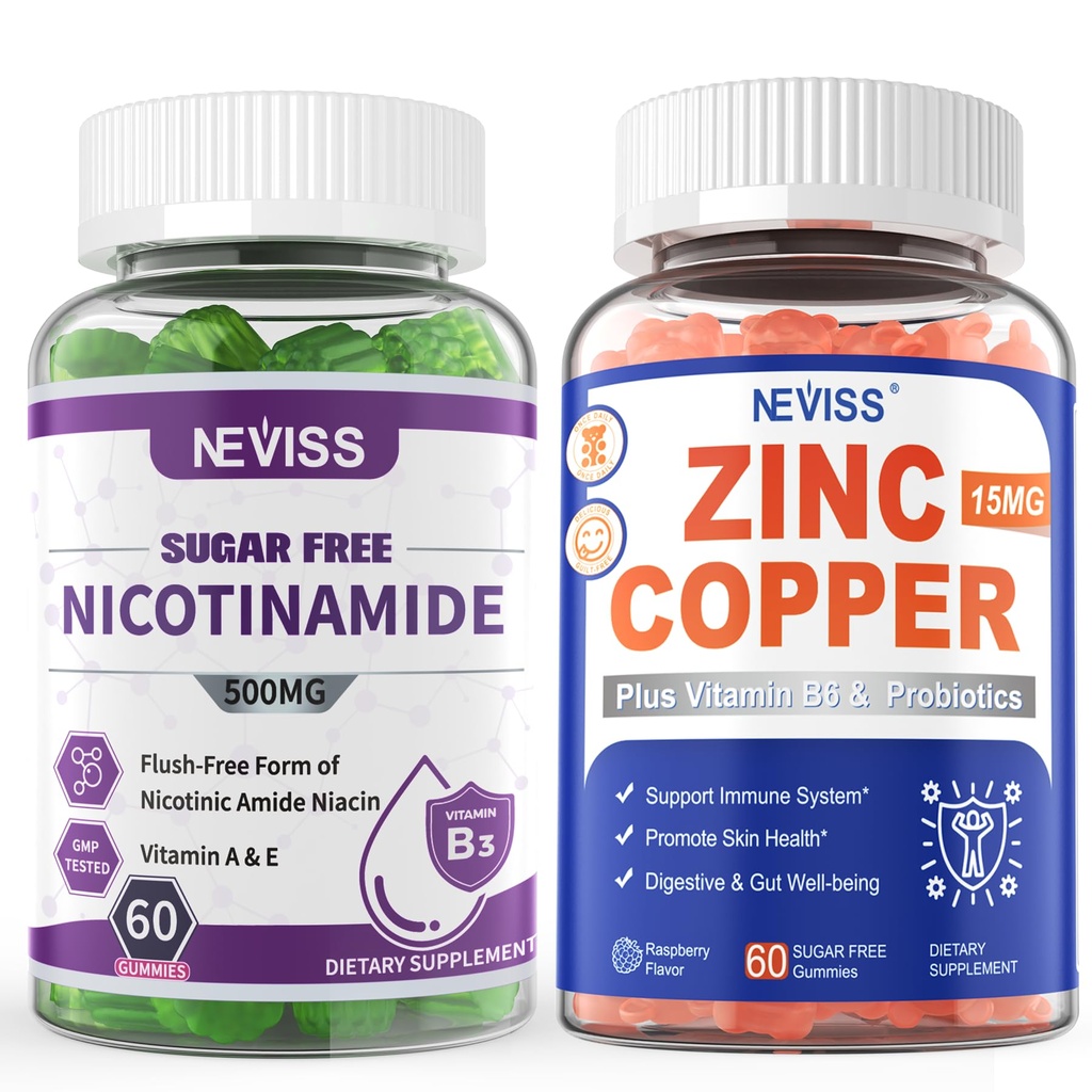NEVISS Nikotynamid 500 mg Gumiaki + Gumiaki z miedzi cynku