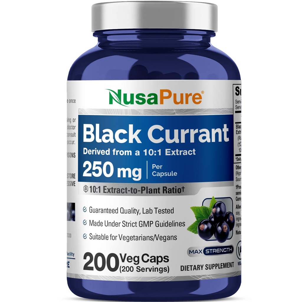 NusaPure Black Currant 10: 1 Extract, 250 mg Ekwiwalent do 2500 mg, per Veg Caps 200 Vegan, Non-GMO