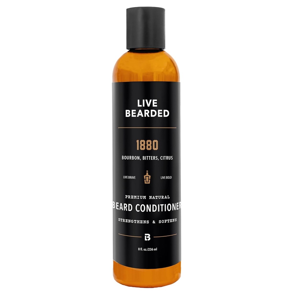 Live Beard Beard Conditioner, 8 fl oz - Wzmocnienie i miękkość włosów twarzy - Made in USA - All- Naturalne składniki z Biotin, Caepine 124; 1880 Scent - Bourbon, Bitters, Citrus