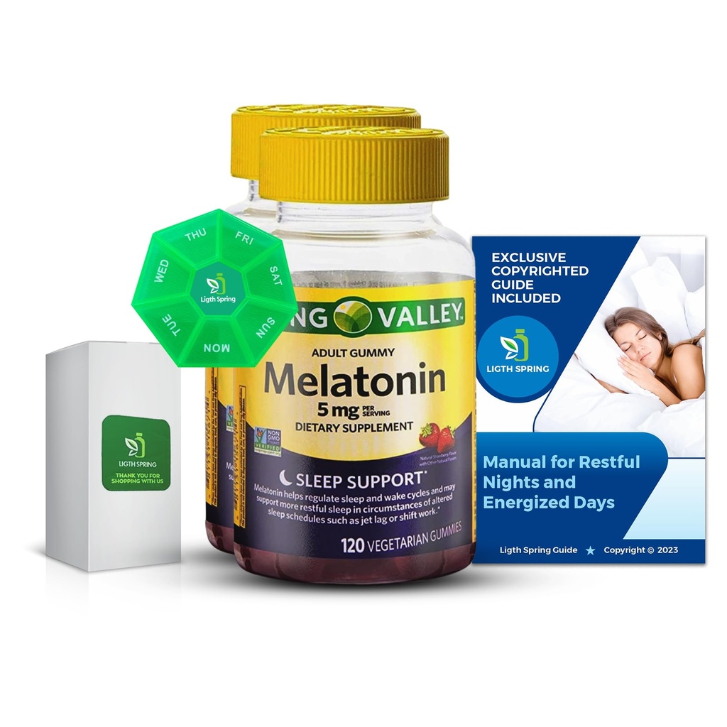 Melatonina 5Mg, 120 Gum, Wsparcie snu (2 Pack) z Bundle Exclusive Better Ligth & Przewodnik wiosna