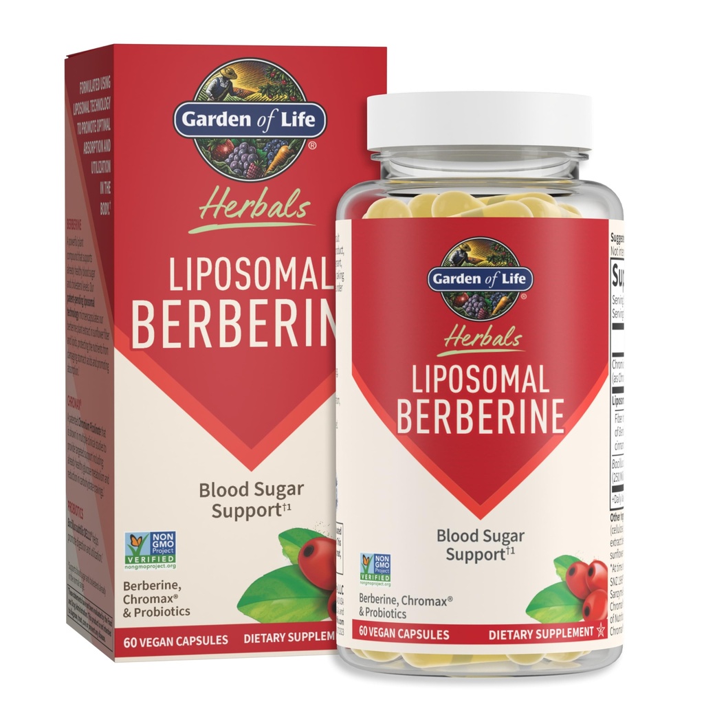 Ogród Życia Liposomal Berberine i Pikolinian chromu dla już zdrowego cukru krwi, Glukoza Metabolizm i Cholesterol - Probiotyki dla łatwej trawienia - Non GMO, Gluten Free, Kosher, 30 Sługi