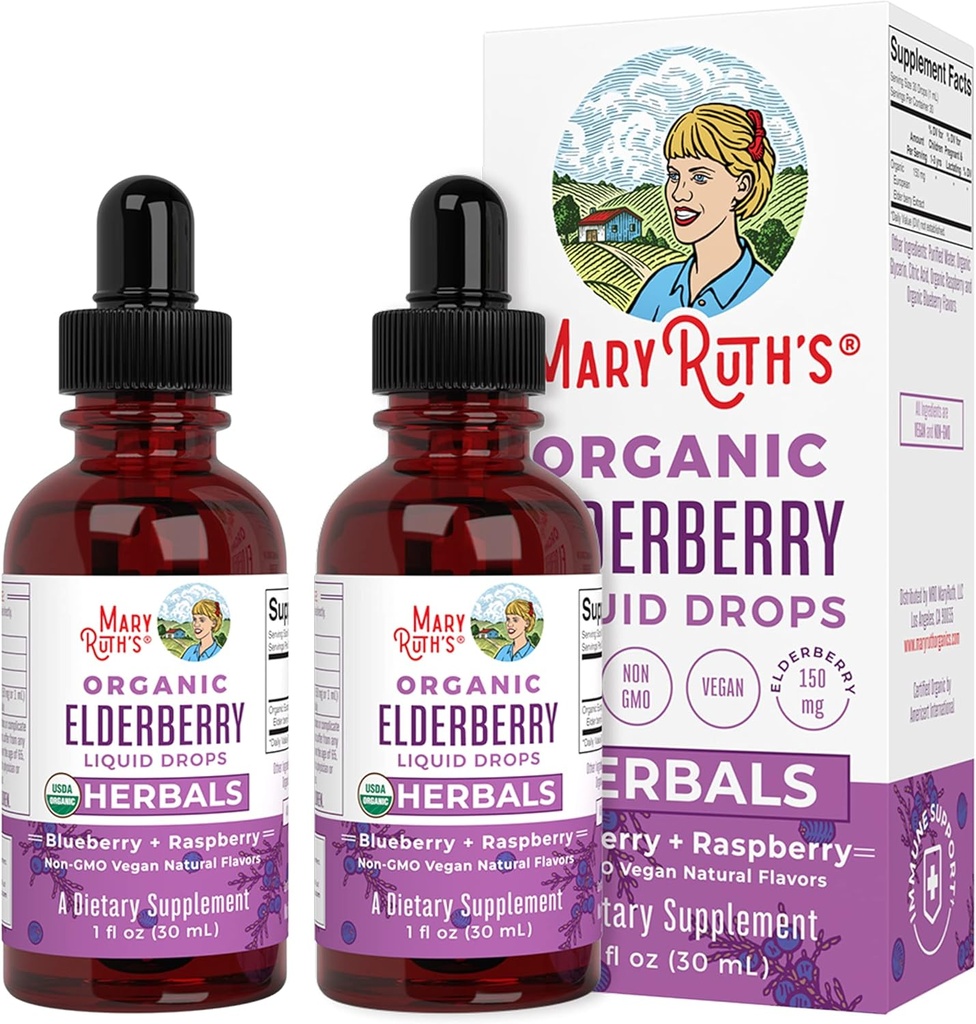 Syrop Elderberry 'ego 124; USDA Organic Elderberry' s 124; Sugar Free Dorothy & Kids Immunous Supplement for Ages 1 + Supplement 124; Clean Label Project Verified, Vegan, Non-GMO, Gluten Free 124; 1 Fl Oz (2 Pack)