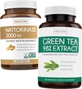 Nattokinase & Green Tea (2- Month Supply) Green Vitality Boost - Nattokinase 2000 FU Potężny naturalnie fermentowany Soybeans -120 Caps & Green Tea Extract 98% z EGCG (Non-GMO) Naturalny boost metabolizmu