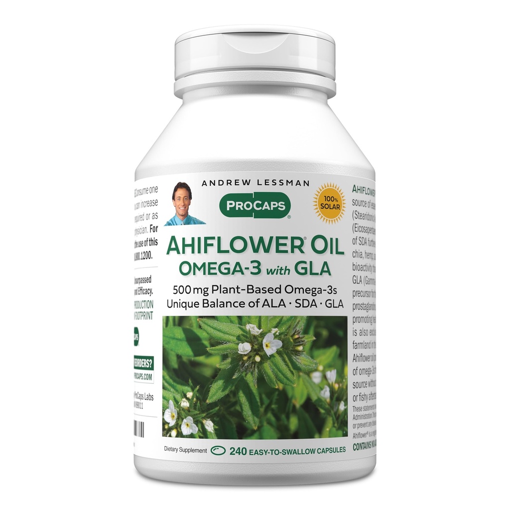 ANDREW LESSMAN Ahiflower Omega-3 z GLA - 240 Softgels - Uniquely Balanced, Plant-Based Source of Essential Omega-3 Kwasy tłuszczowe. Brak żołądka, skażenia czy rtęci. Łatwe do połknięcia