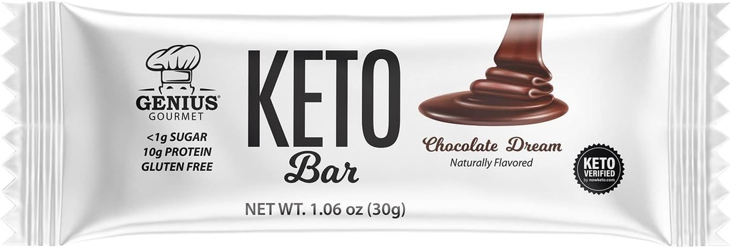 Genius Gourmet Gluten Free Keto Protein Bar, Czekoladowe Keto Bary, Premium MCTs, Niskie węglowodany, Niski cukier (Czekoladowe marzenie, 12 Hrabia (Paczka 1))