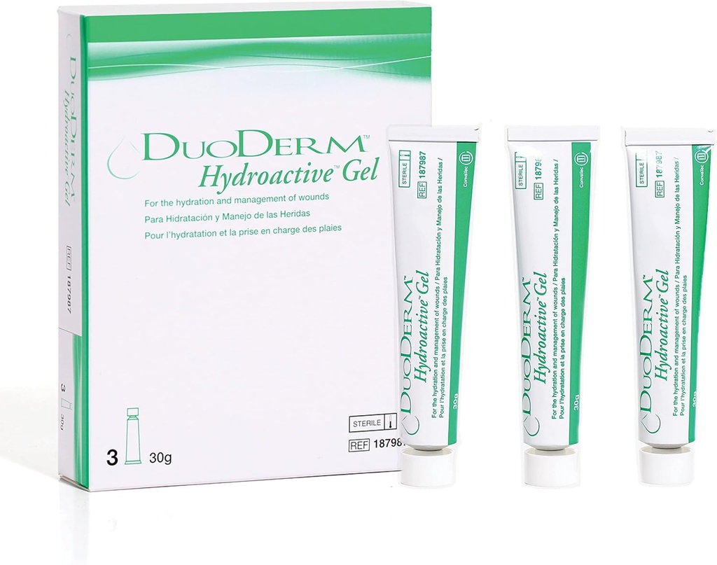 ConvaTec DuodERM Hydroactive Steryl Gel, 30 Grams Tube do zarządzania częściowymi i pełnowartościowymi ranami, Aid Autolitic Debridement, 187987, Box of 3 Tubes