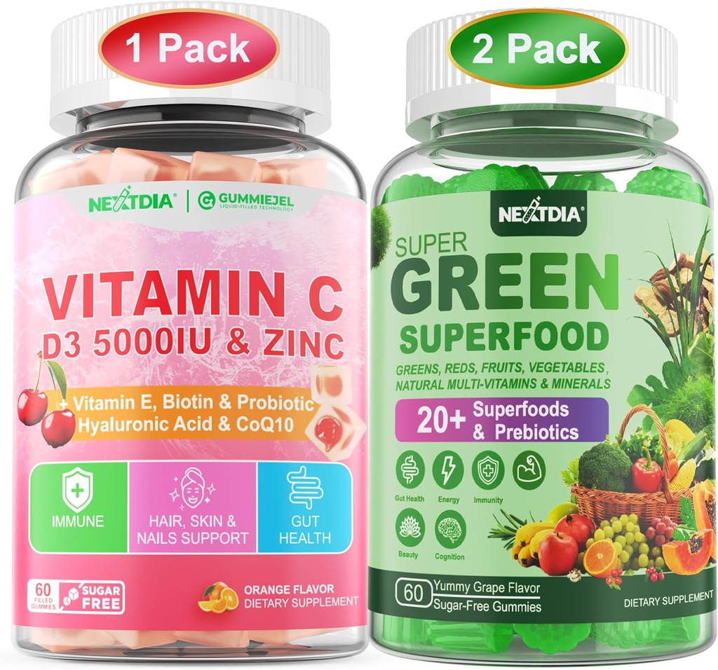 Gumki witaminowe C, D3 i cynkowe + Super Zielone Gummie