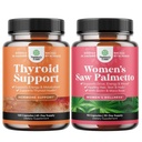 Paleta ziołowych nadnerczy i Tyroid Support Complex - Mood Enhancer Supplement Energy for Thyroid Health and Extra Force Saw Palmetto for Women for Stronger Grubszy Zdrowotny wygląd włosów
