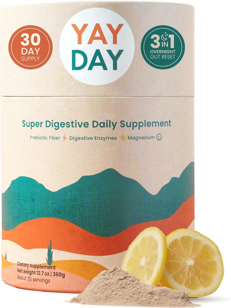 Nighttime prebiotyczny proszek włóknisty z enzymów i magnezu glicynian do snu 124; Gut suplement zdrowia dla kobiet i mężczyzn - Wsparcie trawienia, Bloating Relief - Citrus, 30 Scoops