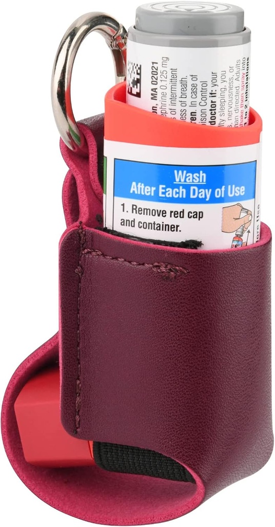 Beautyflier Astma Inhaler Holder, Trwała skóra mikrofibry Travel Handy Inhaler Keychain Holder dla dzieci i dorosłych, Inhaler nie zawiera (czerwony)