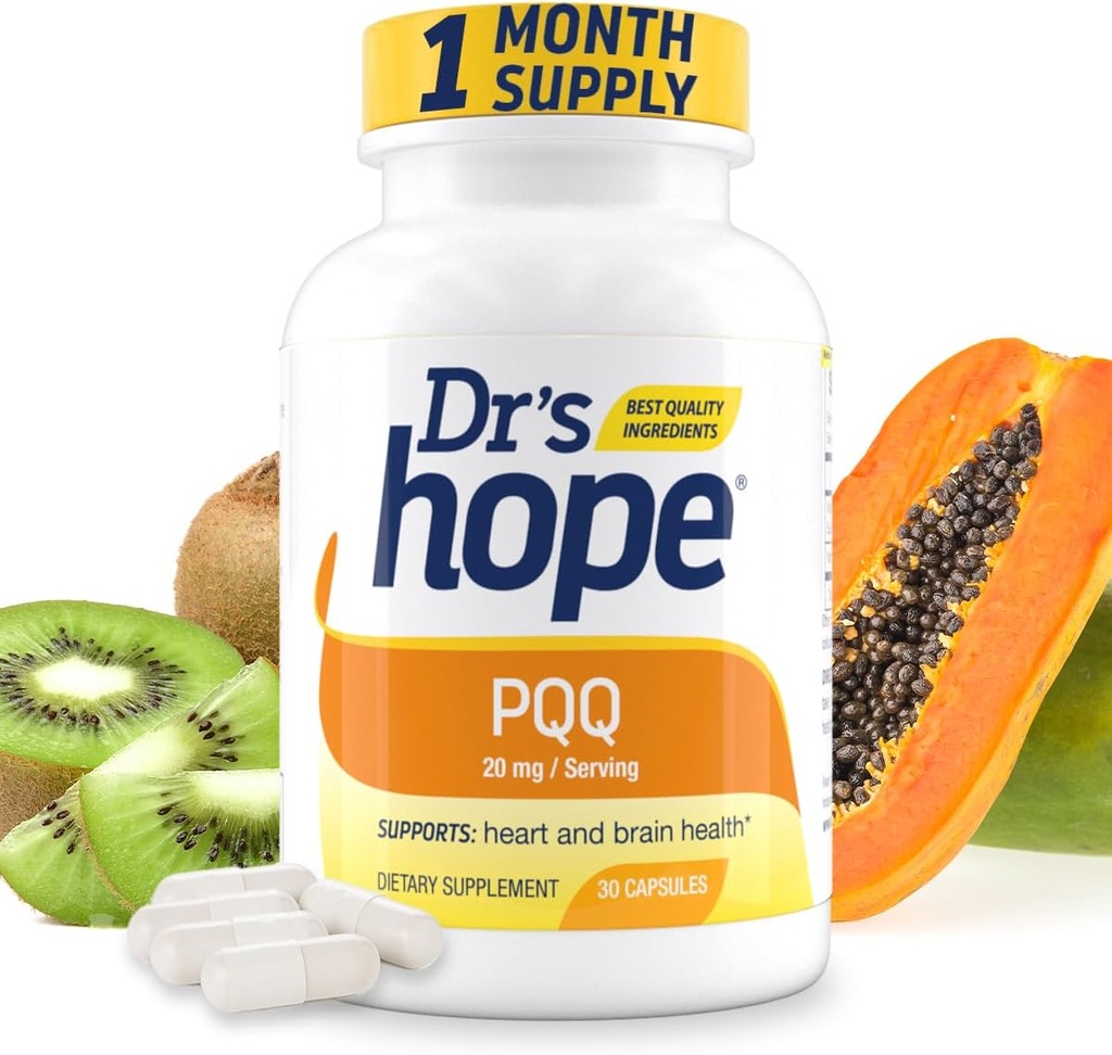Dr 's Hope Pyrrolochinolina Quinone Supplement 20 mg - Promotes Brain, Heart & Mental Performance - Dla mięśni Funkcje, Produkcja energii i długowieczność - Gluten Free - 30 Kapsułki wegańskie - 1 Miesiąc Dostawy