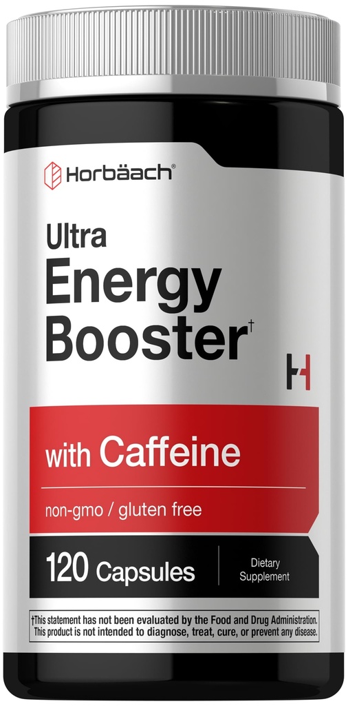 Horbäach Energy Supplement Equipment 124; 120 Kapsułek Equipment 124; z kofeiną, Ginseng & Witamina B12 Equipment 124; Daily Energy Booster Pills Equipment 124; Non-GMO, Gluten Free