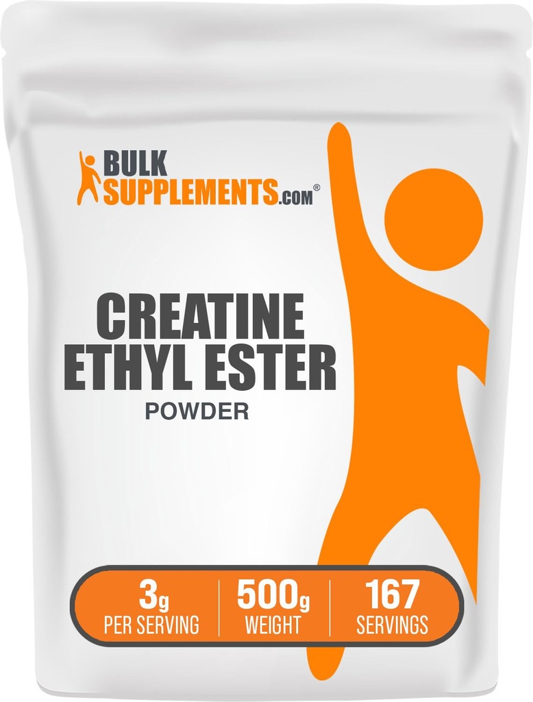 BulkSupplements.com Creatine Ethyl Ester HCl Powder - Suplement do kreatora, Creatine Ethyl Ester Powder - Unflavored & Gluten Free, 3g per Serving, 500g (1,1 lbs) (opakowanie po 1)