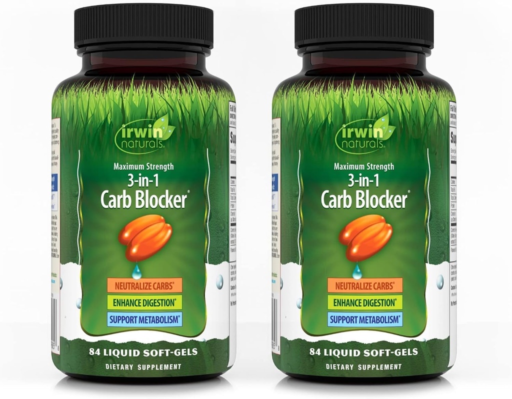 Irwin Naturals Maksymalna wytrzymałość 3- in-1 Blocker Carb - 84 Płynne Soft- żele, Opakowanie 2 - Neutralizacja węglowodanów - 84 Łączne służby