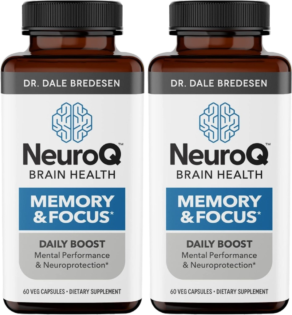 NeuroQ Memory & Focus - zwiększa wydajność i funkcje mózgu - Neuroprotective Formula Dr. Dale Bredesen - Gotu Kola Ginkgo Phosphhatidylserine & Propolis - 60 kapsułek (opakowanie po 2)