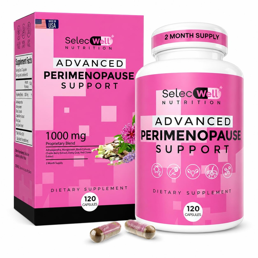 Perimenopauza & Menopauza Suplement wsparcia dla kobiet - Wieloobjawowa ulga z Black Cohosh & Red Clover Isoflavones 124; Ashwagandha Adaptogen & Herbal Blend 124; Hormon Równowaga Wsparcie 124; 120 Kapsułki