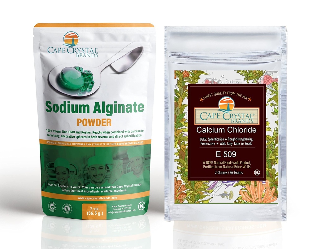 Cape Crystal Alginat sodowy i Chlorek wapnia - Sferification Value Kit - Praktyka Gastronomia molekularna, 4-Oz.
