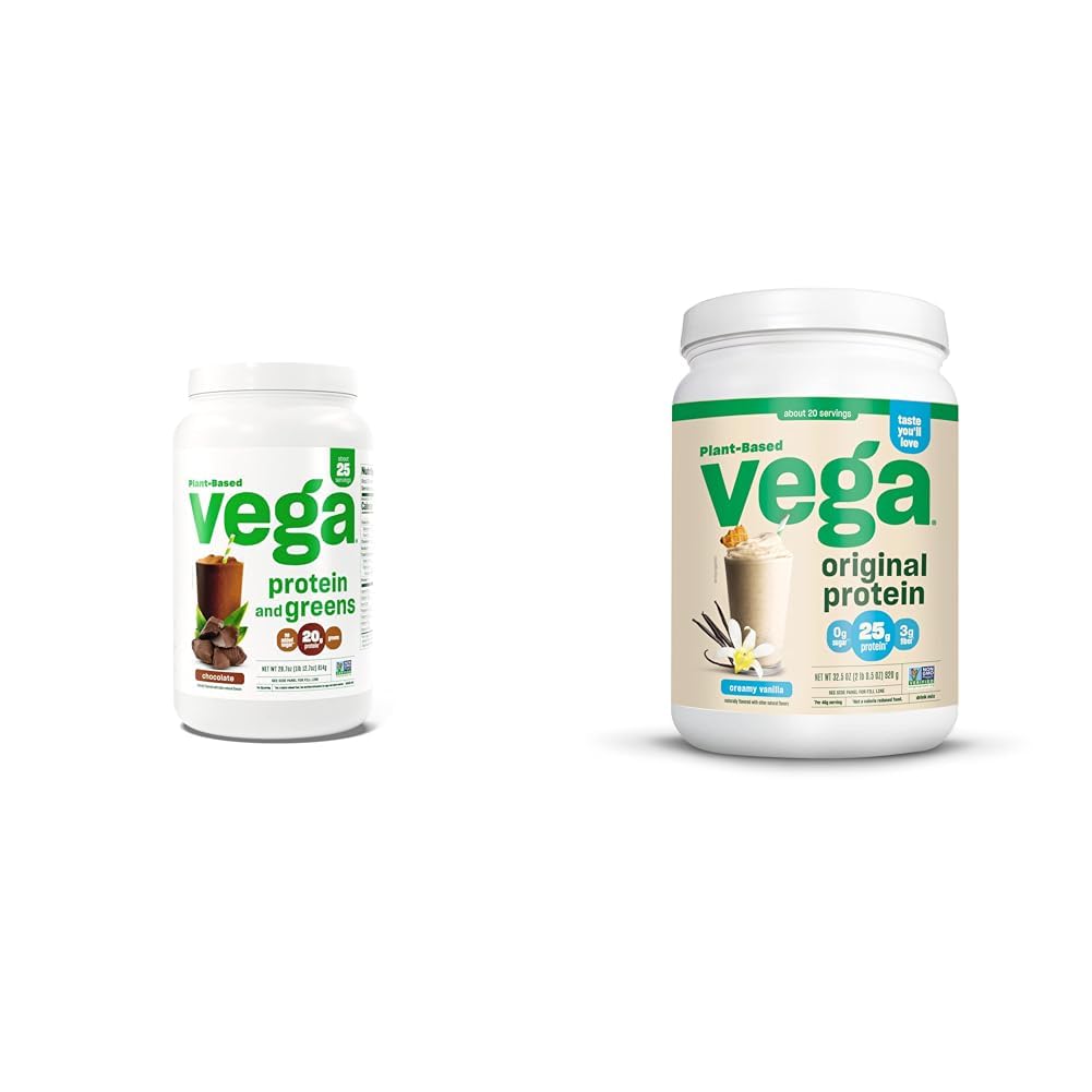 Vega Białko i zielona Białko Proszek, Czekolada i Oryginalny Proszek Białko, Creamy Vanilla roślin na bazie białka Napoje mieszanki do wody, Mleko i Smoothies, 32,5 oz