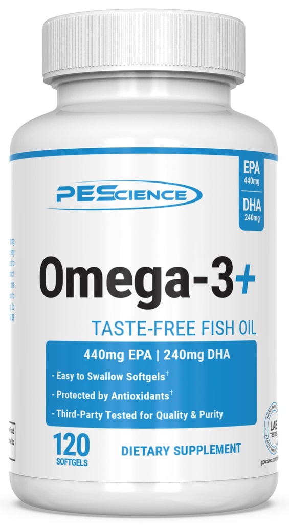 Pescience Omega-3 +, 440mg EPA i 240mg DHA Fish Oil Supplement, Łatwy do połknięcia mały rozmiar Softgel, No Taste, 60 Służenia