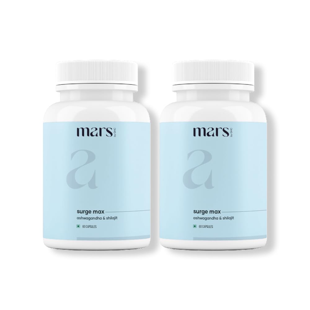 Mars Surgemax Kapsułki naturalne z Shilajit & Safed Musli 124; Wspomaga energię, siłę i odporność 124; dla aktywnego stylu życia 124; 120 Kapsułki 124; Opakowanie zawierające 2