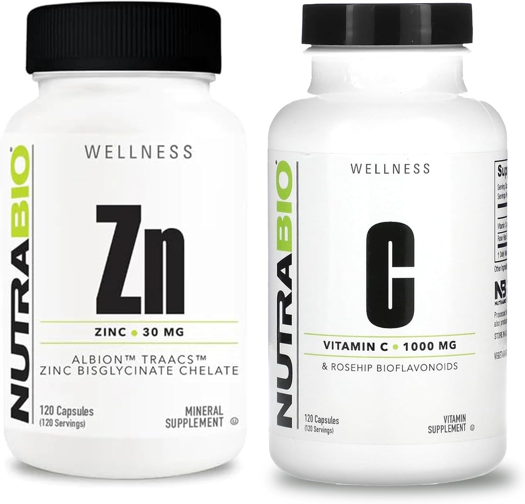 NutraBio Cynk Chelate i witamina C z Rose HIPS Supplement Bundle - Suplement witaminy Paleta może pomóc z przeciwutleniaczem i wsparcia immunologicznego, a ogólne zdrowie i Wellness