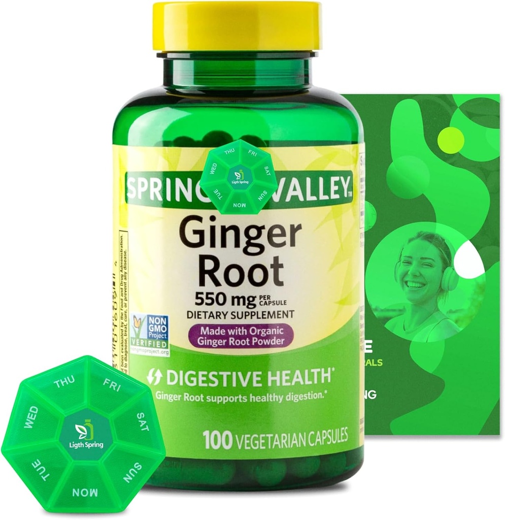 Ginger Root 550 mg, 100 Kapsułki wegetariańskie z Bundle Exclusive Vitamin & Minerals - A to Z - Better Ligth & Spring Guide
