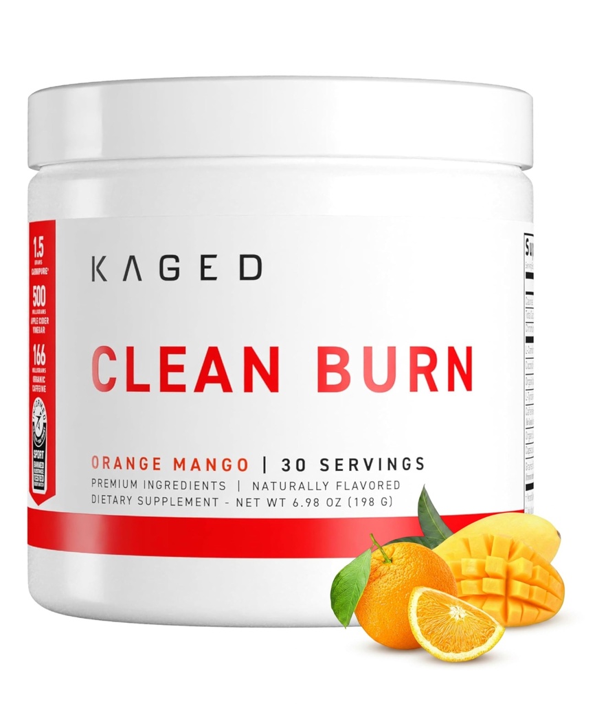 KAGED Clean Burn 124; Termogeniczne spalanie tłuszczu proszku 124; CaloriBurn GP, L Karnityna, Woda kokosowa 124; Boost Metabolizm, Energia, Skup 124; Mango pomarańczowy