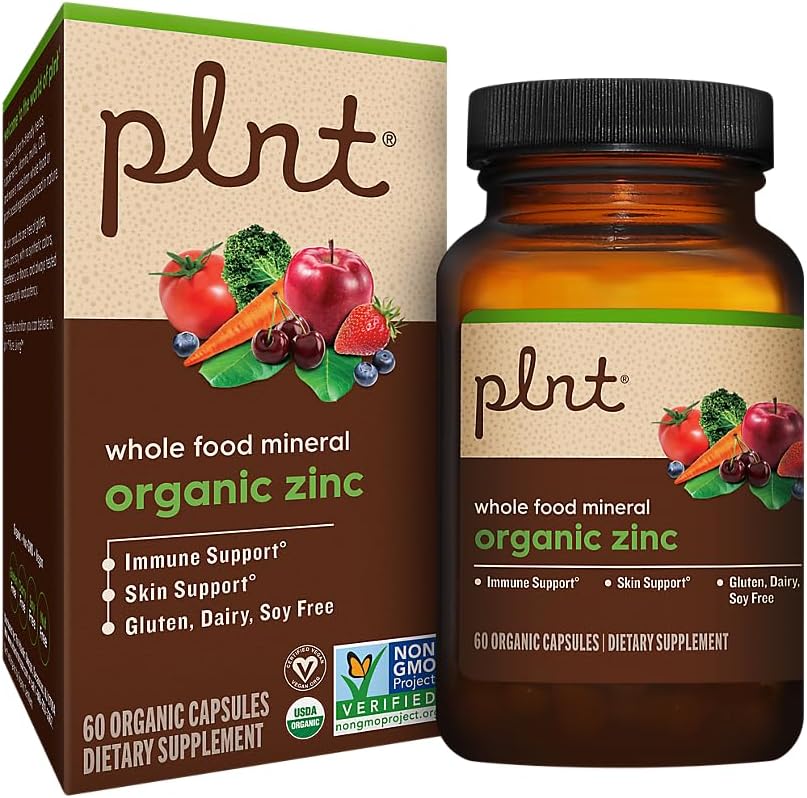 Organic Zinc, Whole Food Mineral Formula for Immune & Skin Support (60 Organic Capsules)