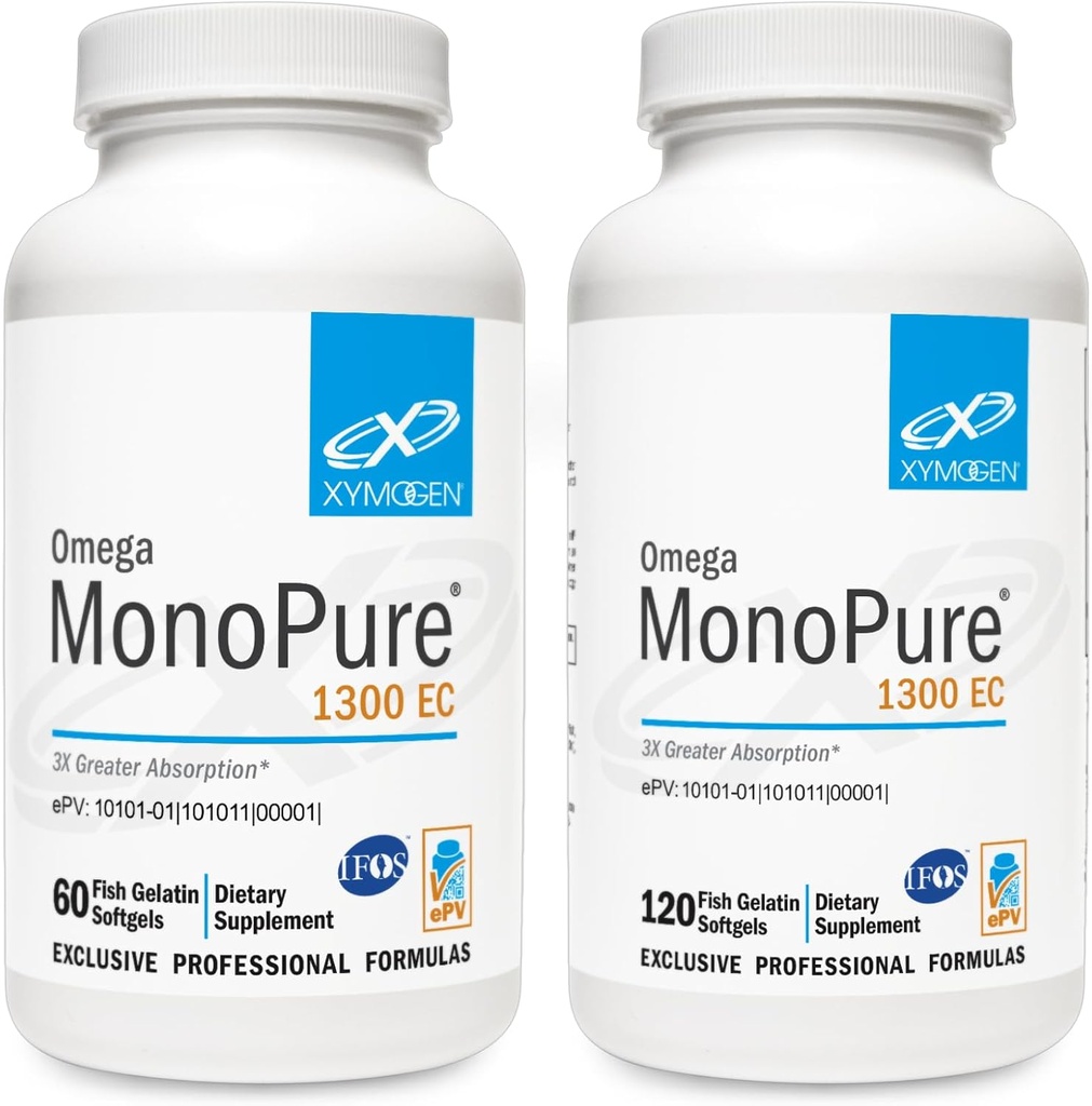 XYMOGEN Omega MonoPure 1300EC Bundle - 60 Softgels + 120 Softgels - Olej rybny z 3X Greater Absorption - DHA EPA Omega 3 Supplement for Heart Health + Wsparcie kognitywne