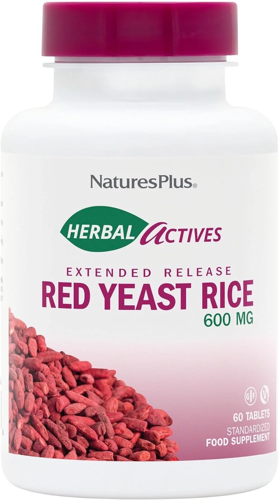 Nature Plus Herbal Actives Red Yeast Rice Extended Release 600 mg - 60 Tablets, Pack of 2 - Wspiera ogólne Well- Being - wegetarianin, Gluten Free - 120 Total Servings