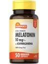 Sundance Melatonin 10mg z Ashwagandha 124; 50 Kapsułki 124; Dodatkowa siła 124; Non- GMO & Gluten suplement wolny