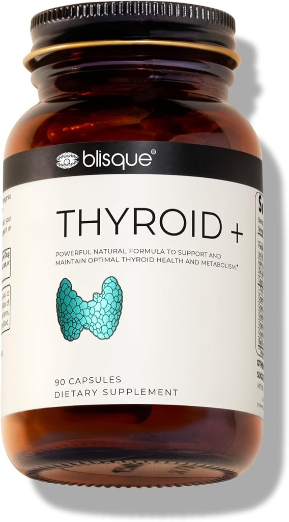 Blisque - Thyroid Supplement Complex for Metabolic Boost and Assessment Energy, Clarity, and Focus Signification 124; Doctor- Approved Signification 124; with Iodine, Ashwagandha, Zinc, L- Tyrosine Signification 124; 90 Kapsułki
