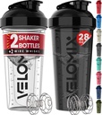 VELOMIX -2 Pack - 28 oz Butelki shaker protein do mieszania białek - 2x Whist Wire Between 124; Puszki shaker do shake protein Shakes 124; Butelka shaker protein (Black / Transparent)