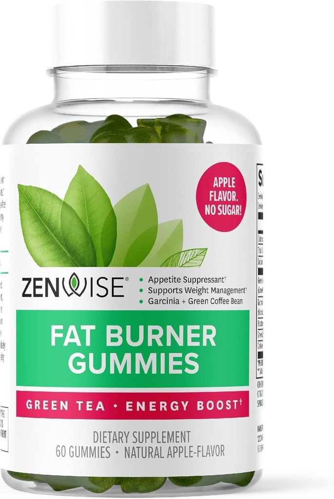 Zenwise Health Fat Burner Gummies - Appetite Suppressant for Weight Loss with Green Tea Extract and Garcinia Cambogia for Metabolism + Green Coffee Bean and Raspberry Ketone - 45 Count Apple Gummies