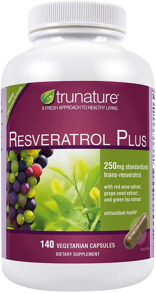 trunature Resveratrol Plus Znormalizowane trans- Resveratrol 250 Miligram, 140 Kapsułki wegetariańskie