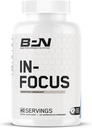 BARE WYMAGANIA NUTRITION BPN in- Focus Brain Supplement for Memory & Focus Cafeline Pills, 1g L Tyrosine per Serving + Alpha GPC, 40 Sług, Gluten Free + Vegan