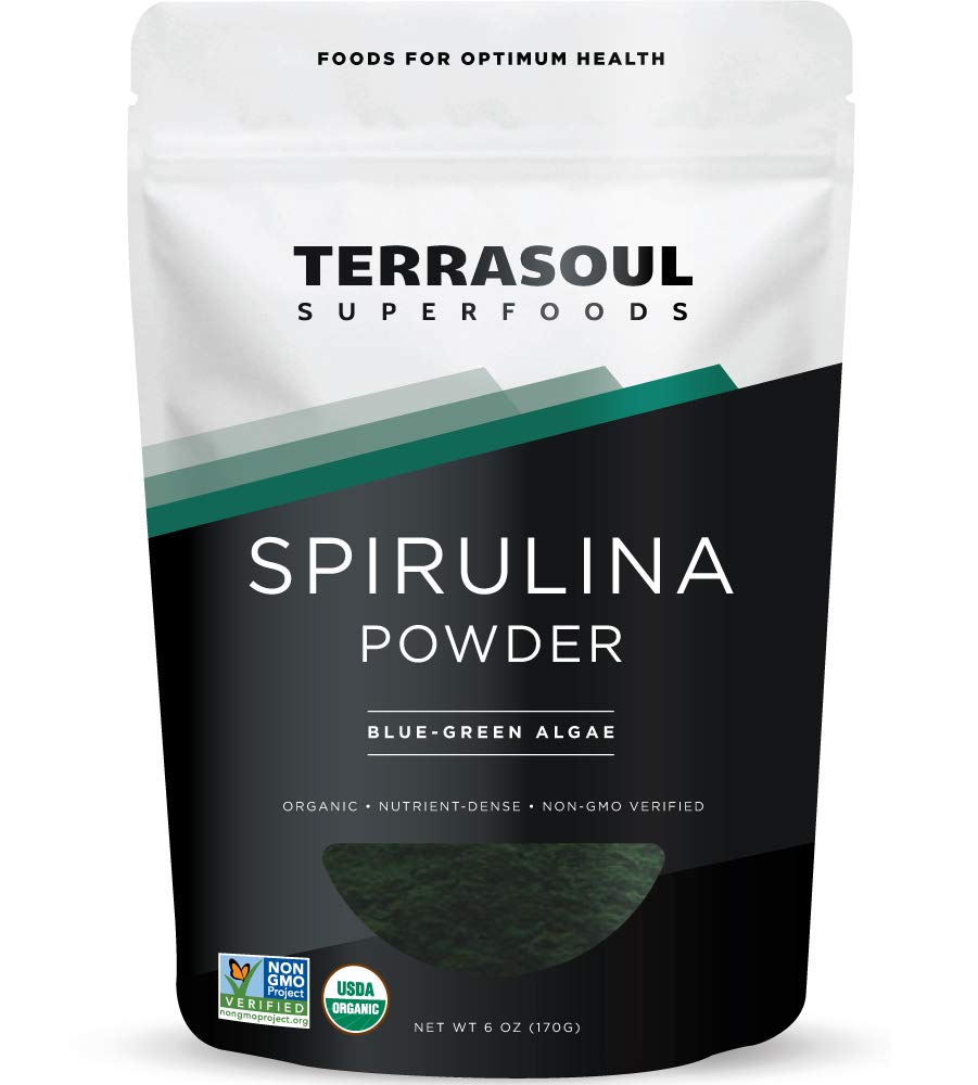 Terrasoul Superfoods Organic Spirulina Proszek, 6 Oz, Białko wegańskie, Green Superfood Boost dla Smoothies, Eliksiry detoksykacyjne i immunologiczne