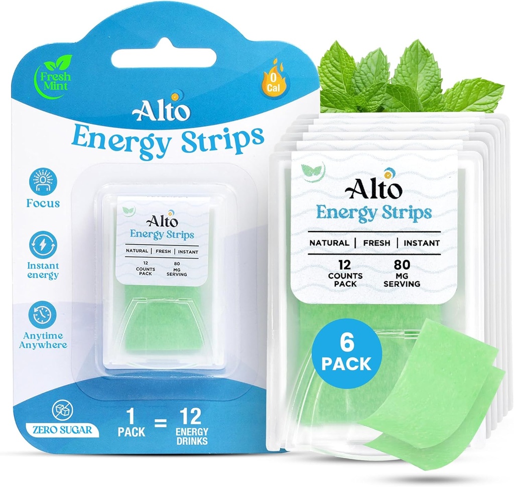 Alto Energy Strips z 80 mg naturalnej kofeiny na serwowanie - 10X Szybsze wchłanianie 124; 12 Deliciously Minty Strips OB 12 Napoje energetyczne 124; Energia i Focus Boost kiedykolwiek, Gdziekolwiek - 6 Pack