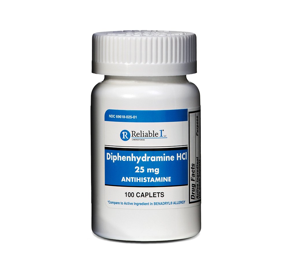 Niezawodny 1 Difenhydramina HCI 25 mg Antyhistamina 100 Kapsułki (1 butelka)