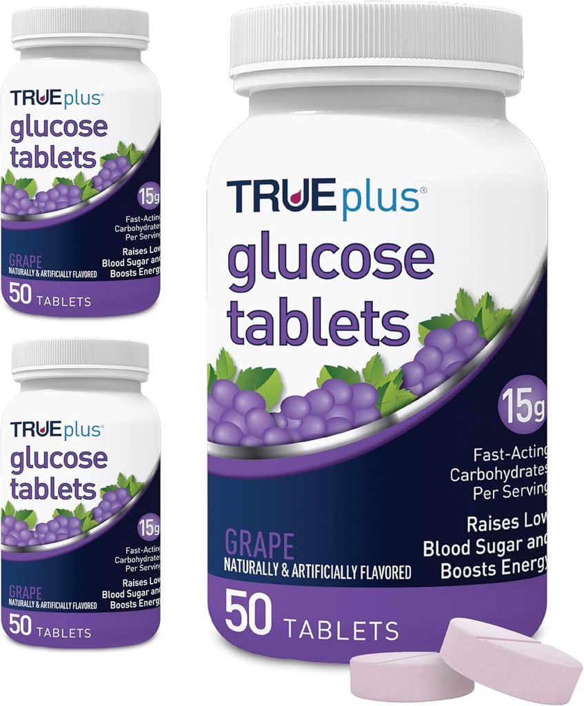 TruEplus ® Tabletki z glukozą, Flavor winogronowy - butelka 50ct - 3 opakowania