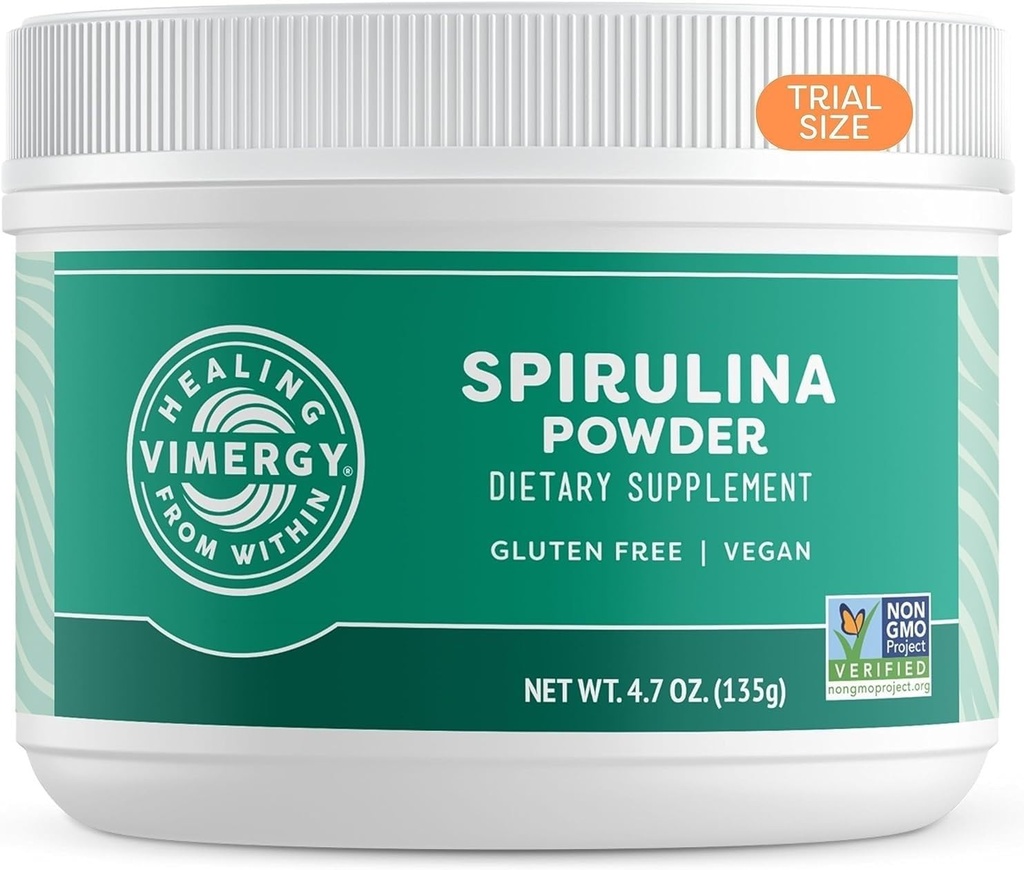 Vimergy Spirulina w proszku - skoncentrowane białko roślinne wspomaga immunologiczne zdrowie i funkcje sercowo-naczyniowe - wegańskie, koszerne, bezglutenowe - 125g