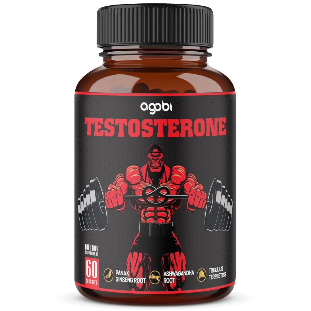 Agobi Testosteron Suplement dla mężczyzn - 11 Herbs - Ashwagandha, Tribulus, Ginseng & More - 60 Kapsułek na 1 miesiąc