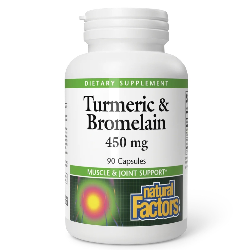 Czynniki naturalne, Turmeric & Bromelain 450 mg, Mięśnie i Wspólne Wsparcie, 90 Kapsułki