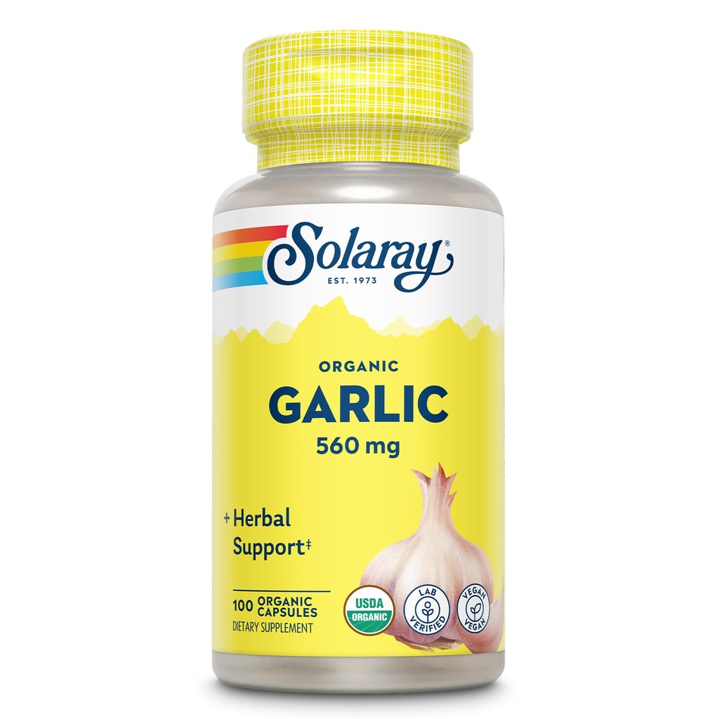Solaray Organic czosnku Pigułki - 560 mg Czosnek Suplementy dla Heart Health Support - USDA Organic Czosnek Kapsułki - Wegan - 60- Dzień Money- Back Guarantee - 100 Służenia, 100 WegCaps
