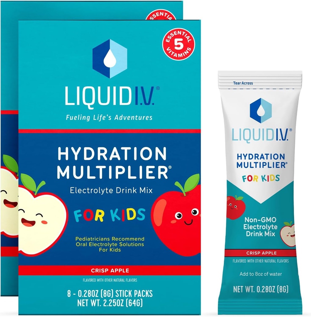 Płyn I.V. ® Nawodnienie mnożnik ® + Dzieci - Crisp Red Apple 124; Piwo w proszku elektrolity mix 124; 2 opakowania (16 Servings)